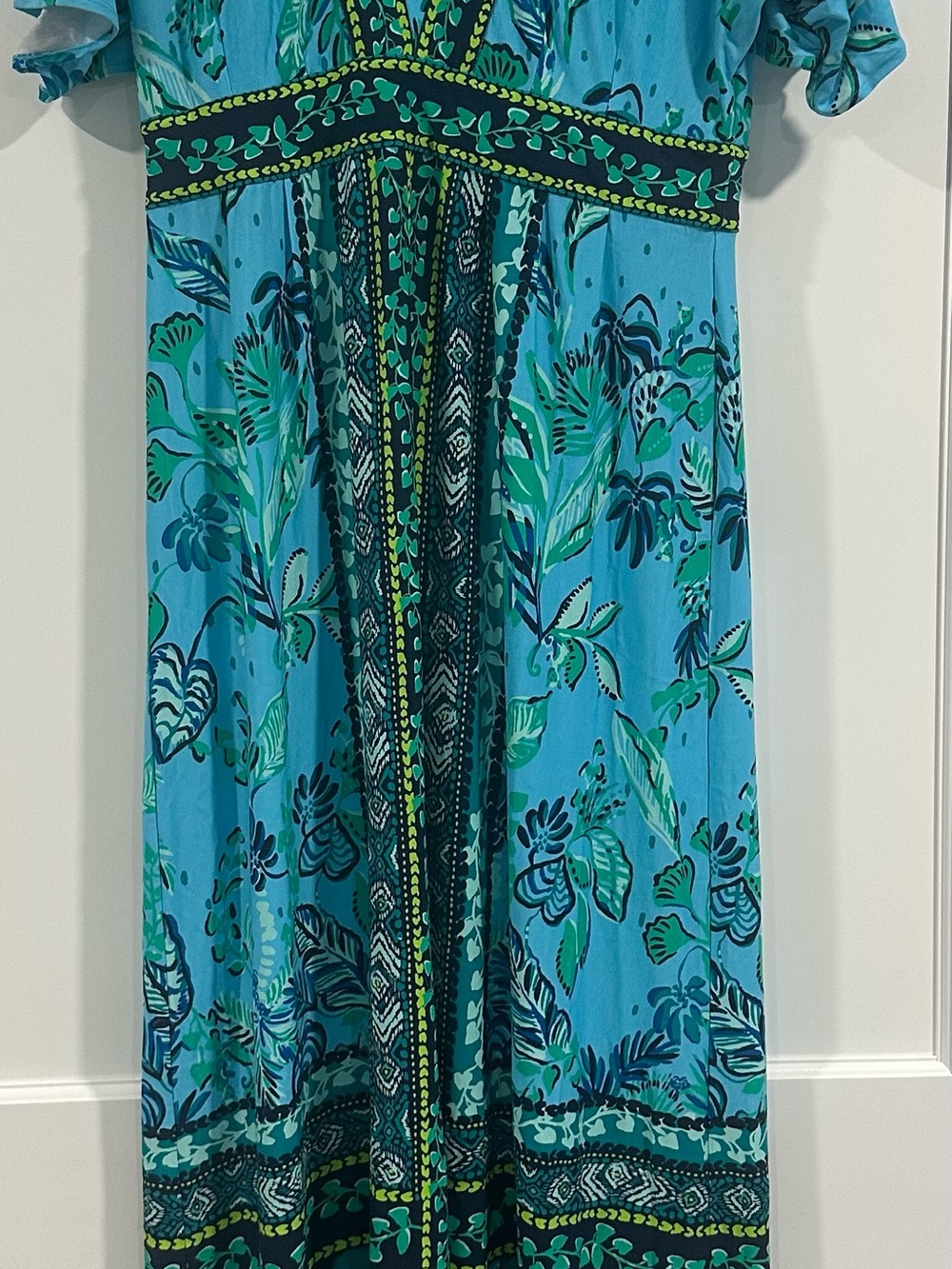 Lilly Pulitzer Turquoise & Green Floral Border-Print Maxi Dress - Picture 1 of 9